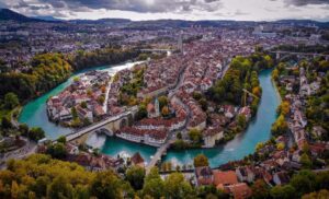 Bern, Switzerland - Aerial View of the Old Town and Aare River