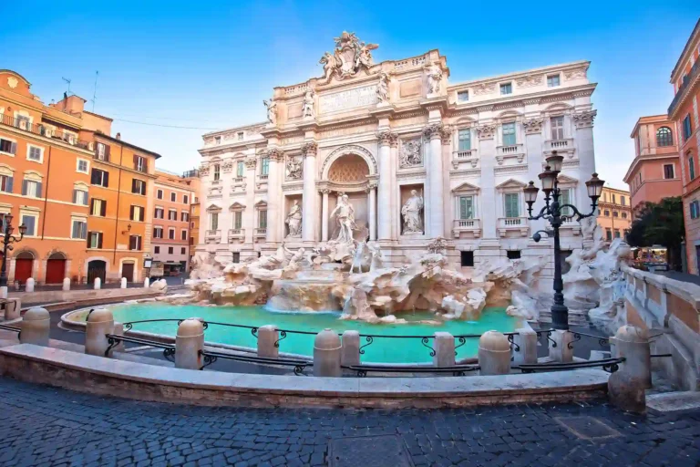 Trevi Fountain: A dazzling masterpiece of Baroque art in Rome, Italy, featuring mythical sculptures and a majestic cascade of water.